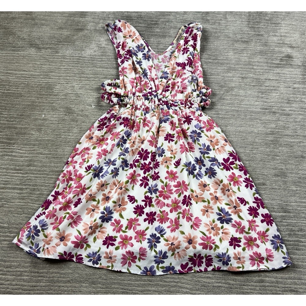 Liberty Love Dress Womens Floral Sleeveless V-Neck Mini Open Sides Casual